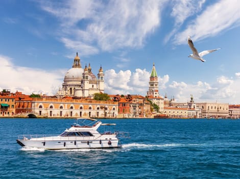 The Salute Church, St Mark's Campanile and Doge's Palace, Venice, Italy.