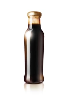 Glass bottle  of soy sauce isolated on white background with clipping path