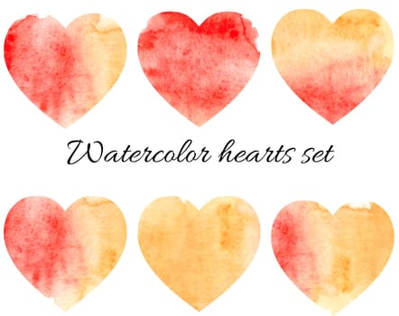Abstract watercolor hearts set isolated on white. Love elements