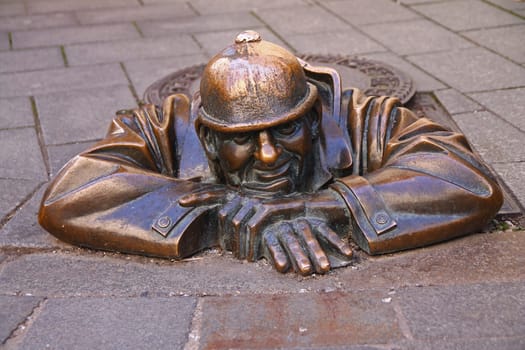 "Man at work"" Bronze statue in Bratislava"