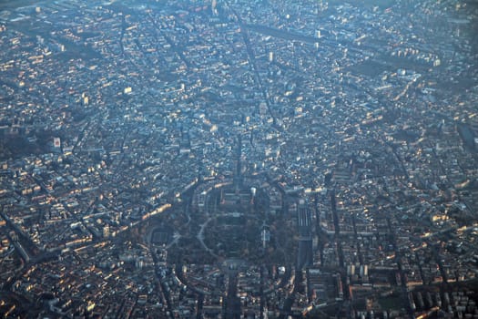 Aerial view of Milan city center from a flight