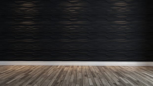 empty black wave wall with spot light and parquet design idea