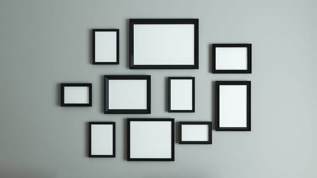photo or picture art on vintage wall with black border frame 3D rendering
