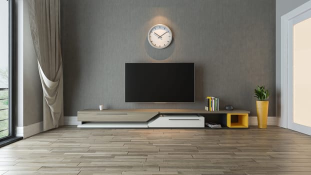 tv stand with plant in the room decor idea 3D rendering