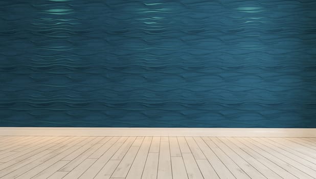 empty blue wave wall with spot light and parquet design idea 3D rendering by Sedat SEVEN