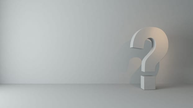 questions marks 3d render in the empty room with under spot light