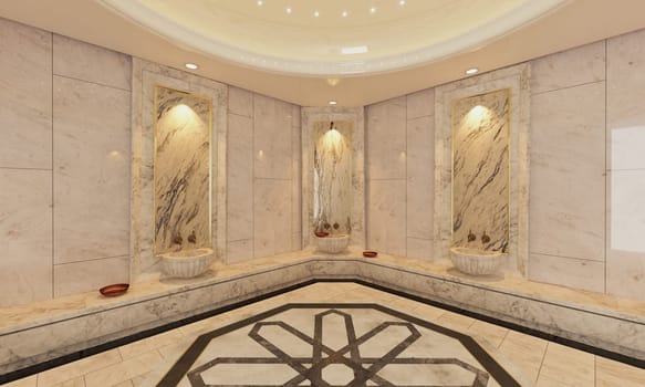 Modern marble Turkish bath 3D rendering by Sedat SEVEN