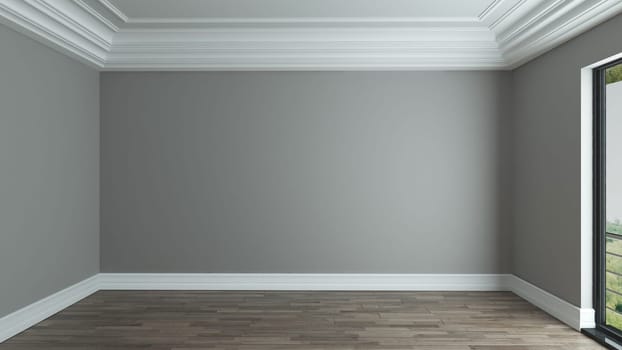 empty room interior design background with decorative ceiling 3D rendering