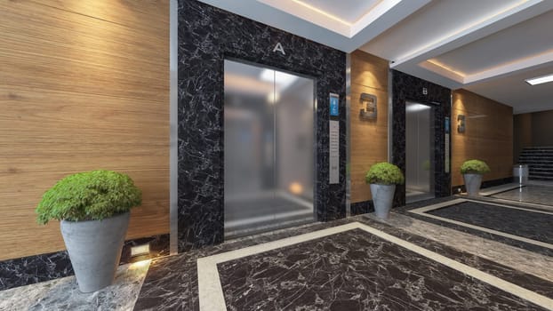 modern metal elevator design idea 3d rendering by Sedat SEVEN