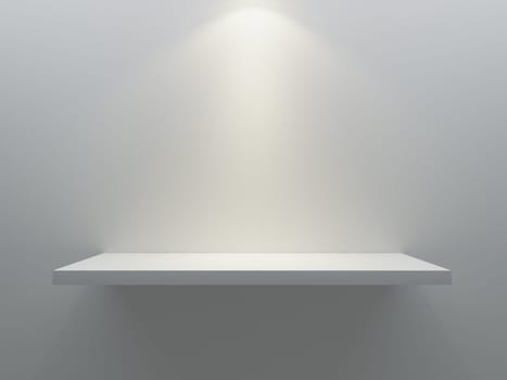 empty shelf stand on the wall with spot light 3D rendering