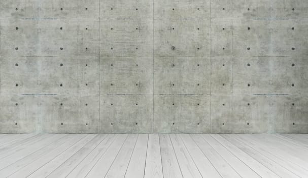 concrete wall and white wooden parquet decor like loft style, background, template design rendering
