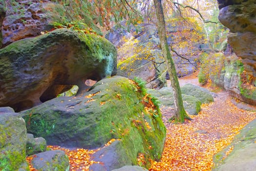 so called Labyrint in the Elbe sandstone mountains in autumn