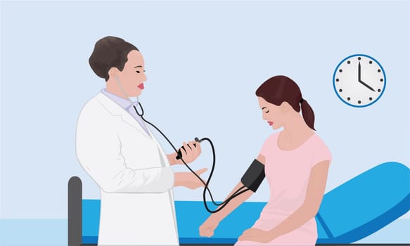 Blood pressure measuring cardio exam visit to a doctor vector illustration