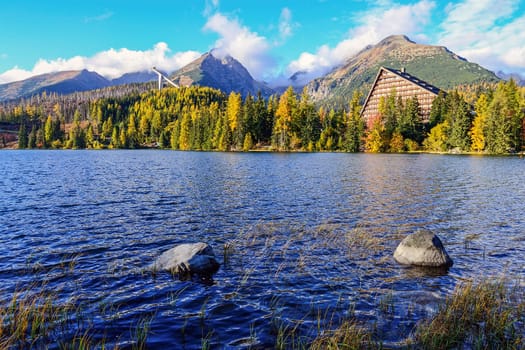 Ski resort on Lake Strba in Tatra Mountains, Slovakia