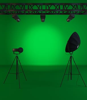 vintage green scene under tree spotlight with wall 3d rendering