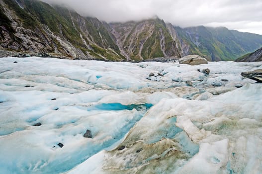Surface View of an Alpine Glacier on the Franz Josef Glacier in New Zealand