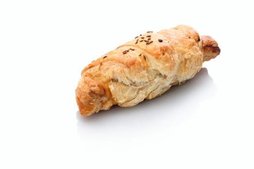 Croissant with ham filling white isolated