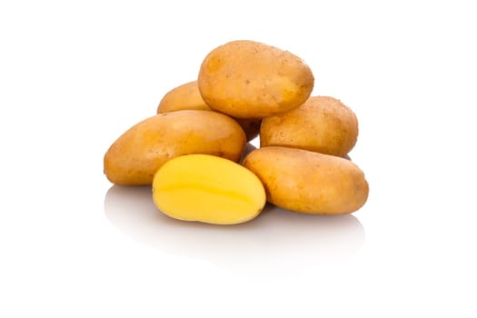 Waxy potatoes Glorietta raw heap white isolated