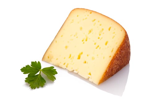 Moutnain cheese with parsley white isolated