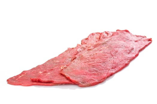 Raw beef roll from topside white isolated