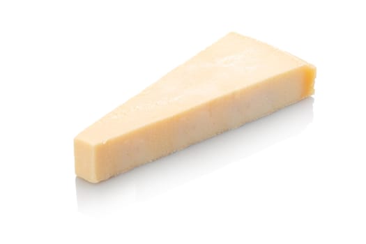 Piece of italian parmesan cheese white isolated