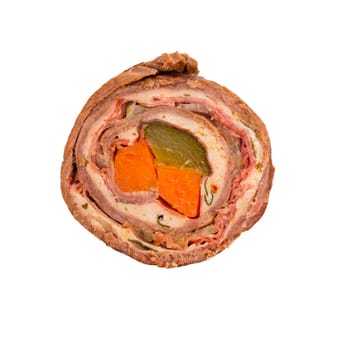 Beer roll chopped from above white isolated
