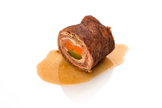 Beer roll stewed chopped with sauce white isolated