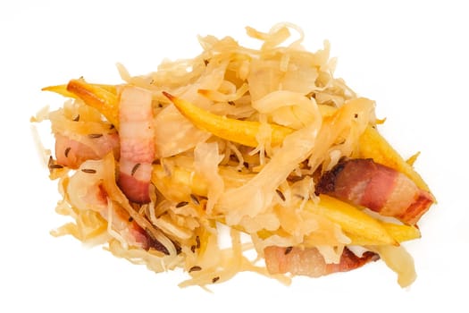 Finger noodles with Sauerkraut ham and caraway white isolated