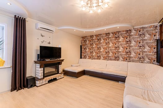 Russia, Moscow- December 05, 2019: interior room apartment modern bright cozy atmosphere. general cleaning, home decoration, preparation of house for sale