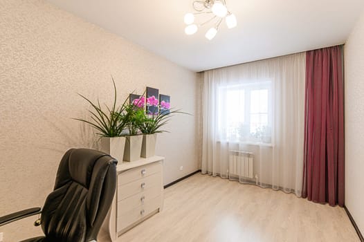 Russia, Moscow- December 05, 2019: interior room apartment modern bright cozy atmosphere. general cleaning, home decoration, preparation of house for sale