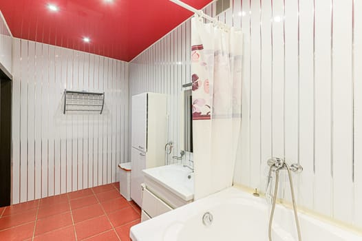Russia, Moscow- December 05, 2019: interior room apartment modern bright cozy atmosphere. general cleaning, home decoration, bathroom, sink, decoration elements, toilet