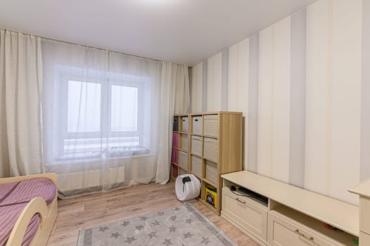 Russia, Moscow- December 05, 2019: interior room apartment modern bright cozy atmosphere. general cleaning, home decoration, preparation of house for sale