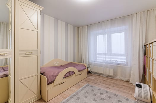 Russia, Moscow- December 05, 2019: interior room apartment modern bright cozy atmosphere. general cleaning, home decoration, preparation of house for sale