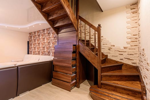 Russia, Moscow- December 05, 2019: interior room apartment modern bright cozy atmosphere. general cleaning, home decoration, preparation of house for sale. stairs, steps