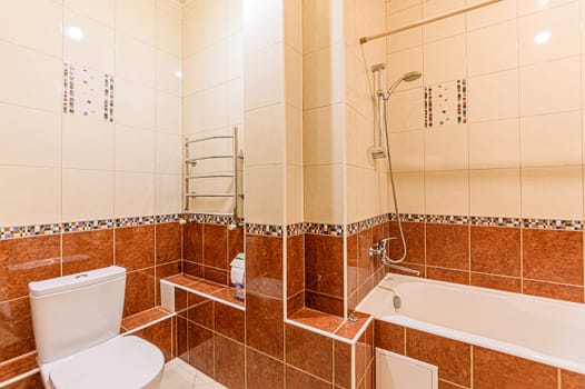 Russia, Moscow- December 05, 2019: interior room apartment modern bright cozy atmosphere. general cleaning, home decoration, preparation of house for sale. bathroom, sink, decoration elements, toilet.