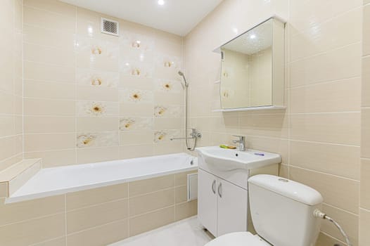 Russia, Moscow- December 05, 2019: interior room apartment modern bright cozy atmosphere. general cleaning, home decoration, preparation of house for sale. bathroom and toilet