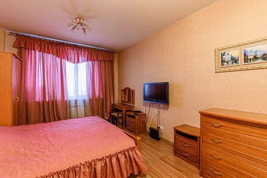Russia, Moscow- December 05, 2019: interior room apartment modern bright cozy atmosphere. general cleaning, home decoration, preparation of house for sale