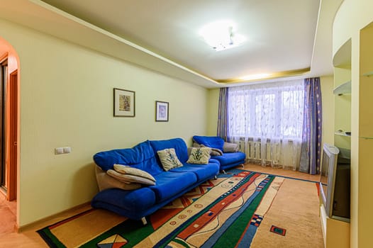 Russia, Moscow- December 05, 2019: interior room apartment modern bright cozy atmosphere. general cleaning, home decoration, preparation of house for sale