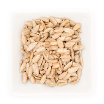 Sunflower seed in a square bowl as top view