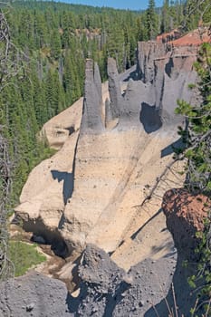 Dramatic Colors on Eroded Volcanic Pinnacles in Crater Lakes National Park in Oregon