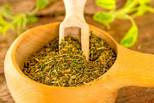 Herbs of Provence in a wooden bowl