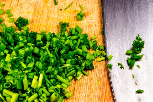 chive, fesh cut leaves in a closeup