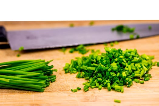 chive, fesh cut leaves in a closeup