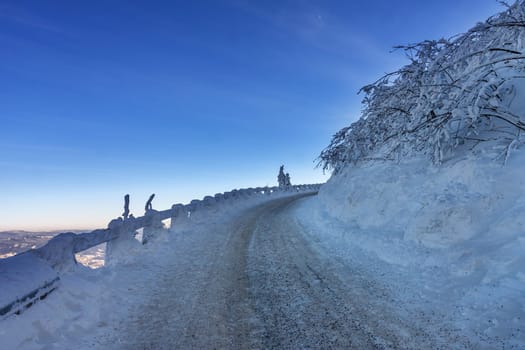 Czech Republic - Liberec - Beautiful Snowy way with sun. High quality photo