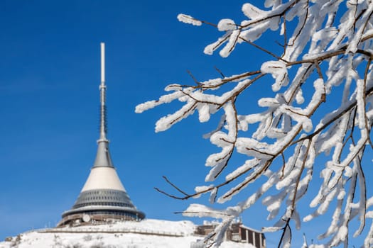 Czech Republic - Liberec - transmitter Jested in winter - beautiful sunny day. A large white buildingundefined