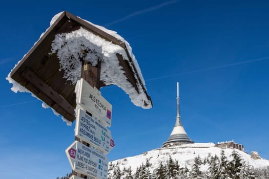 Czech Republic - Liberec - transmitter Jested in winter - beautiful sunny day. A large white buildingundefined