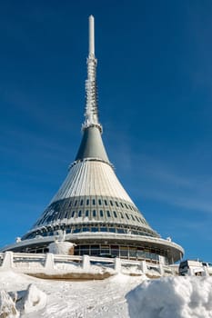 Czech Republic - Liberec - transmitter Jested in winter - beautiful sunny day. A large white buildingundefined