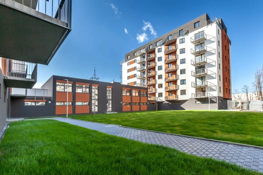 Exterior photo shoot in a modern apartment. High quality photo