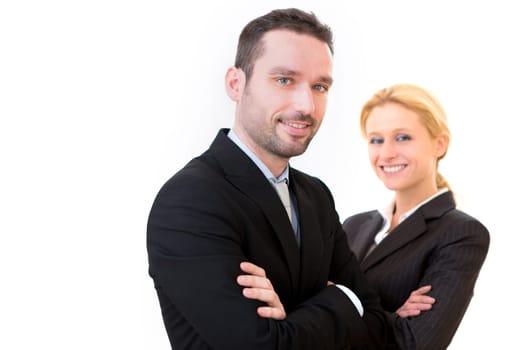 View of a Businessman and business woman on a white background