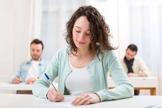 View of a Young attractive student during lessons at school